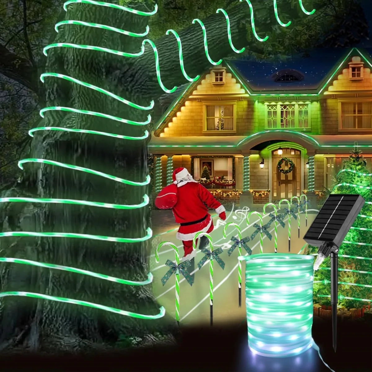 Rechargeable Solar Rope Light 200 LED Waterproof Fairy Lights With 8 Lighting Modes