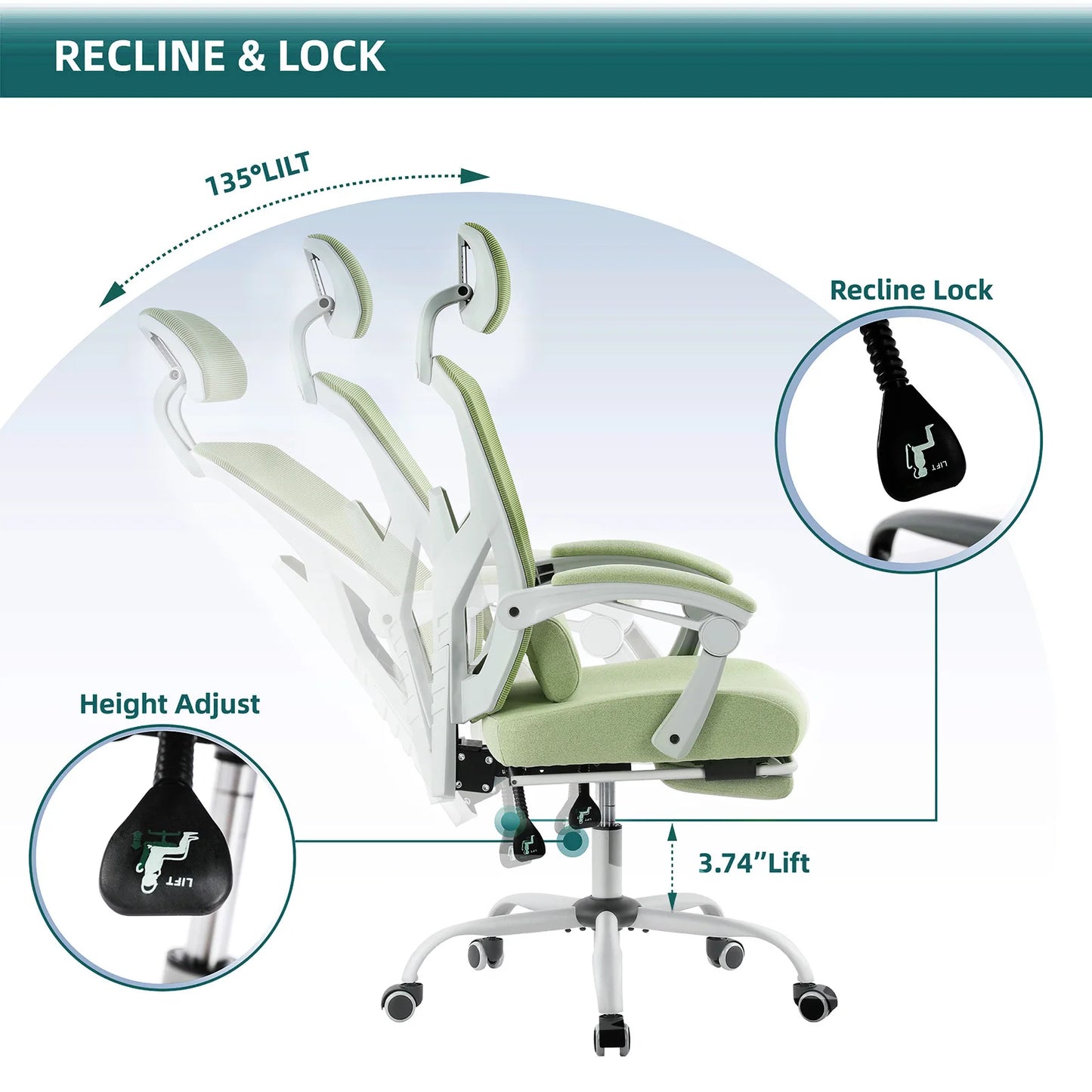 JHK Ergonomic Reclining High Back Mesh Office Chair With Lumbar Support Pillow And Swivel Rolling Base