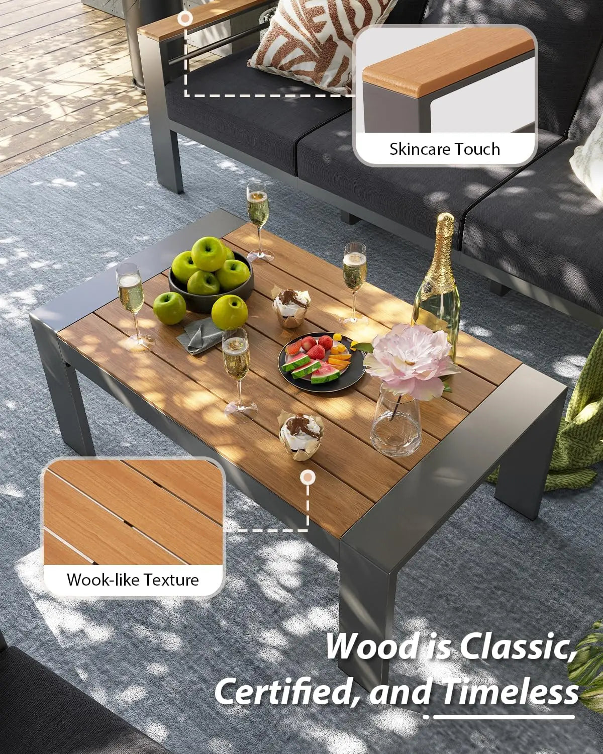 Aluminum Outdoor Patio Furniture Set With Coffee Table, Modern Style