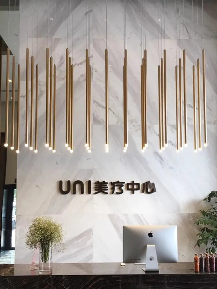 Led Luxury staircase Chandelier Gold Column Long Lamp Duplex Building Modern Living Room Chandelier Villa Penthouse Chandelier