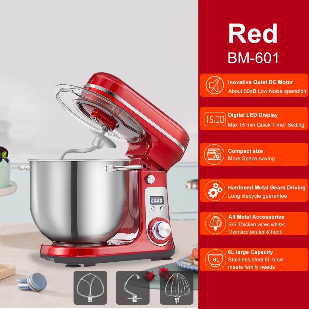 Biolomix 6-Speed Stand Mixer With Dough Hook And Wire Whip