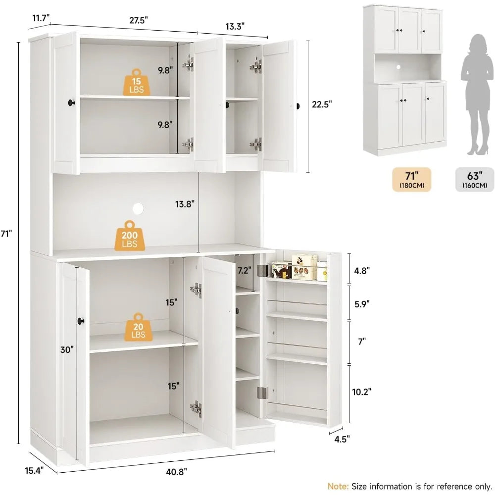 General Use Freestanding Engineered Wood Pantry Cabinet Microwave Stand DoorStorage