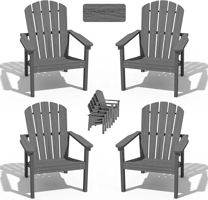 Compact Stackable Adirondack Chairs Set of 4, 26.3" Wide HDPE Outdoor Patio Chairs - Durable, Space-Saving Design for Porch