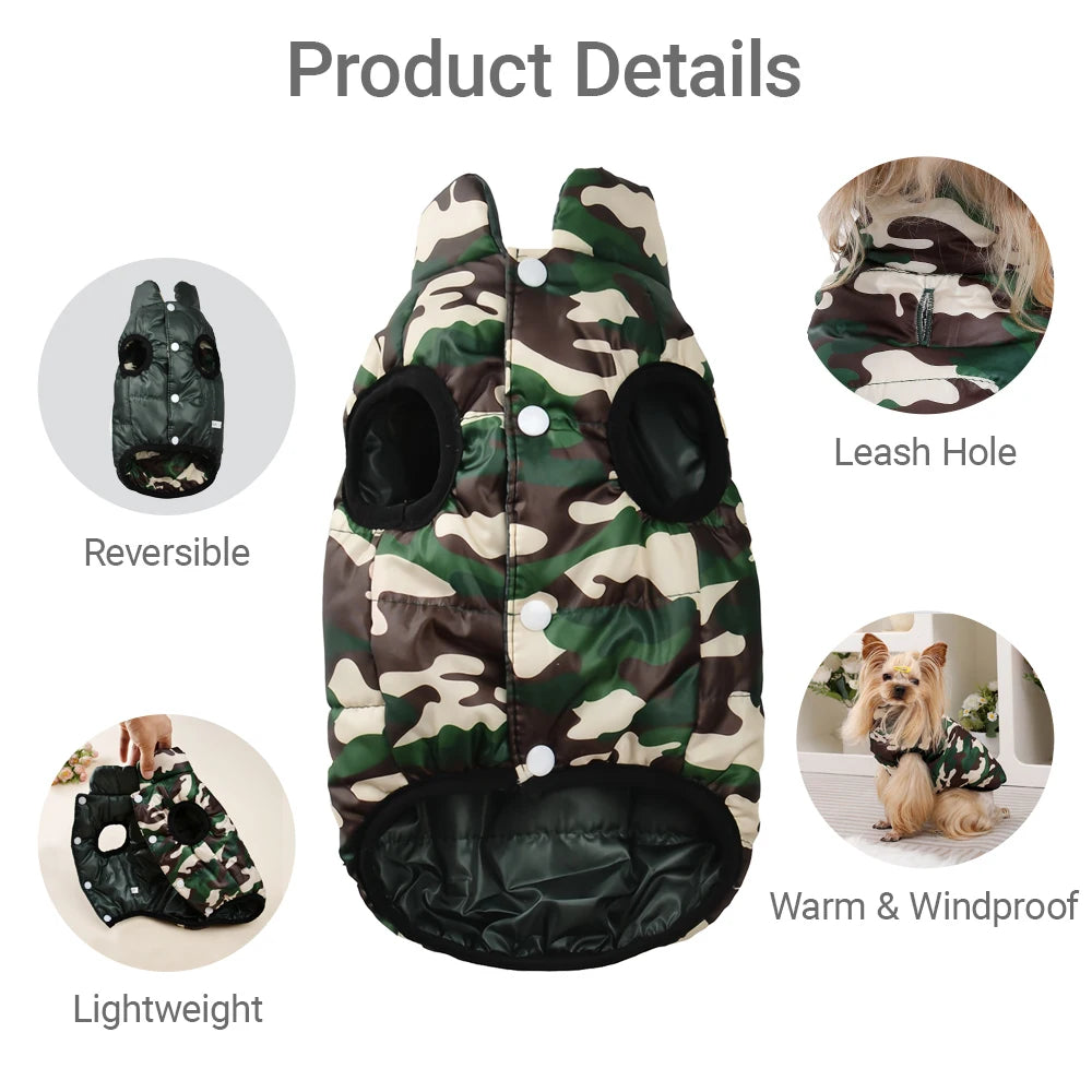 Holapet Reversible AllSeason Weatherproof Winter Dog Jacket Camouflage Print Coat