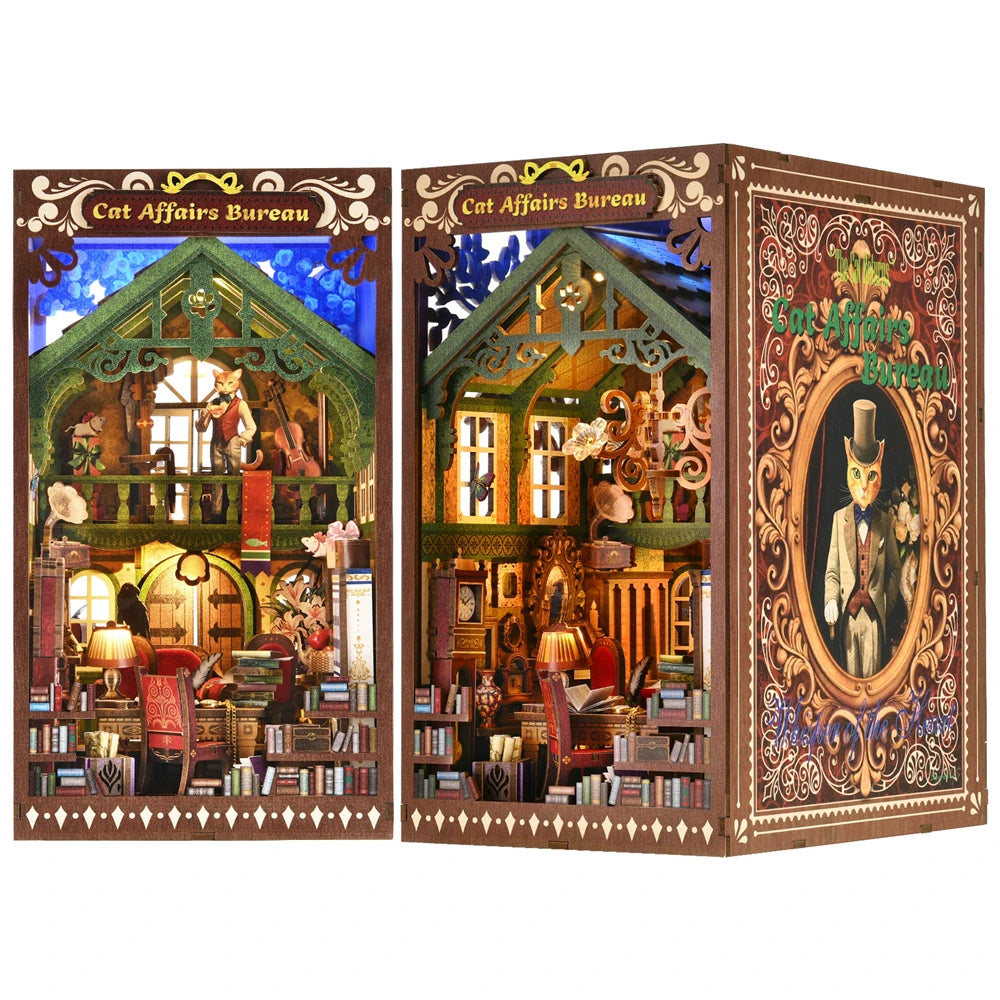 ASLOWSNAIL MajesticBookNook KittyCat 3D Puzzle Wooden Ornament Display Edition Decorative