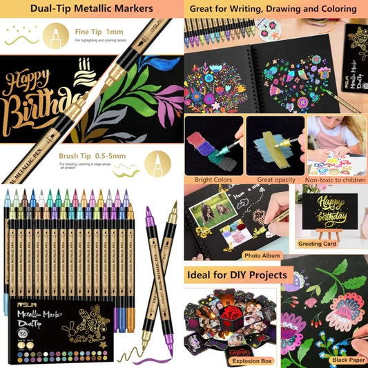 Color Metallic Marker Pens Dual Tip Acrylic Paint Pens For Scrapbooking And DIY Arts