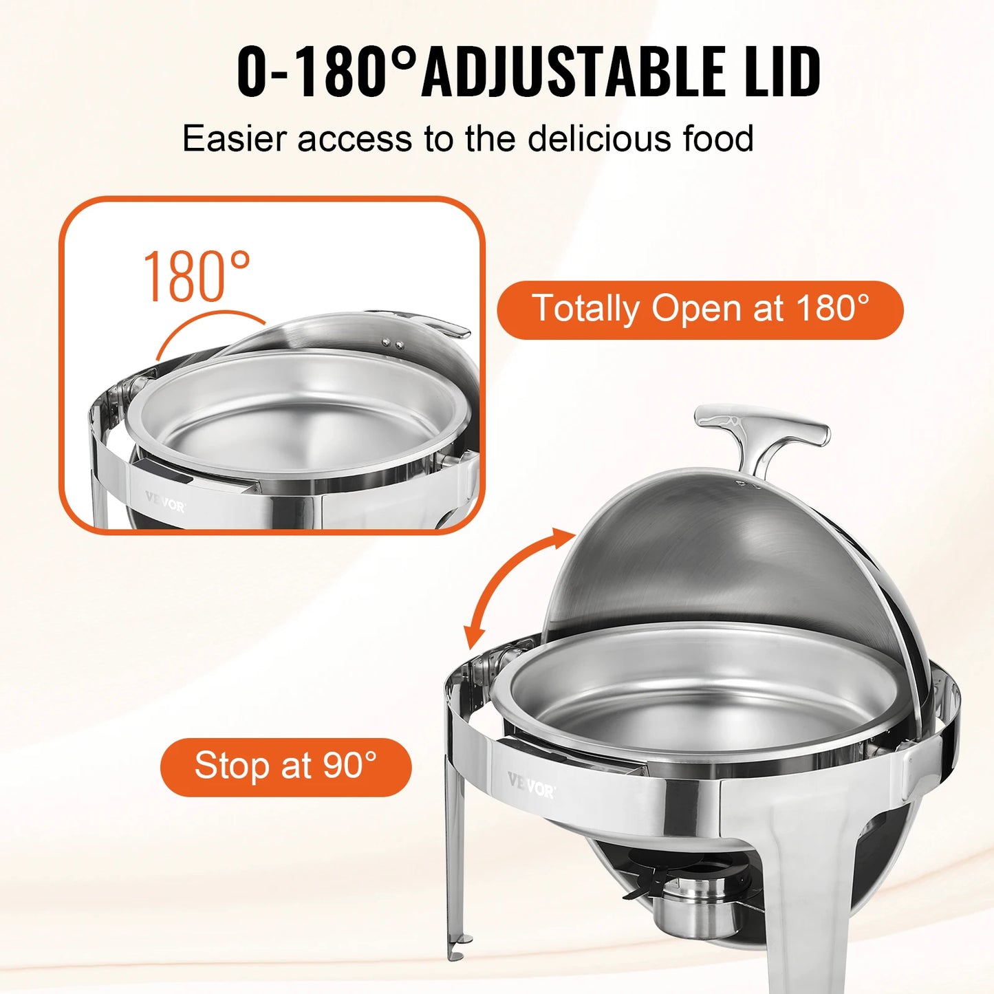 SucceBuy Roll Top Chafing Dish Buffet Set 6 Qt 2 Pack Stainless Steel Chafer with 2 Full Size Pans Round Catering Warmer Server
