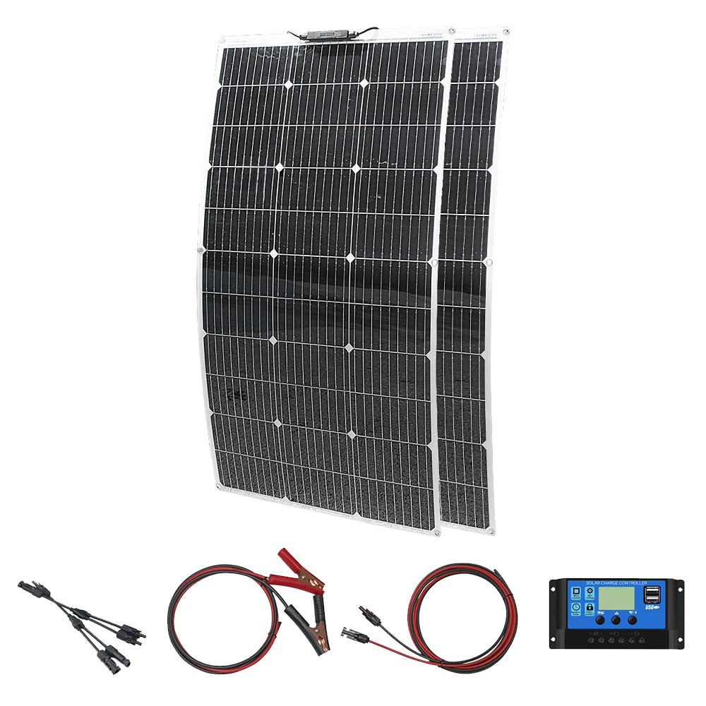 Solar Panels 400 Watts Flexible Waterproof Monocrystalline Solar Cell Panel Kit for Camping Home Car Off Grid 12Volt System