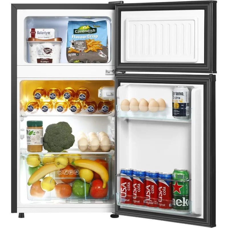 Mini Fridge With Freezer,3.2 Cu.Ft Compact Refrigerator,Mini Refrigerator With 2 Doors For Bedroom,Office,Kitchen,Dorm(sliver)