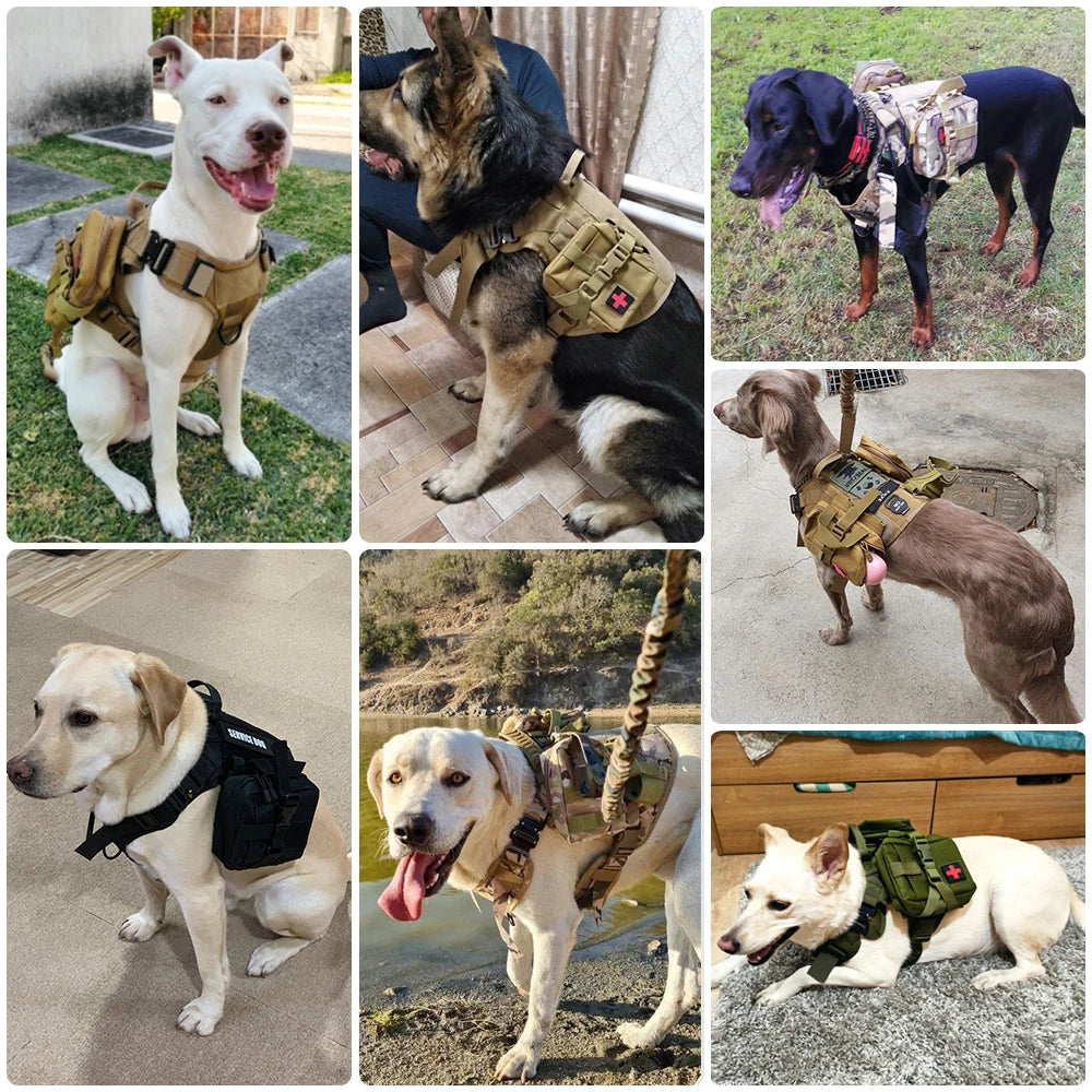 PETRAVELCN Tactical Dog Harness Vest Leash Set for Medium to Large Dogs Military Style
