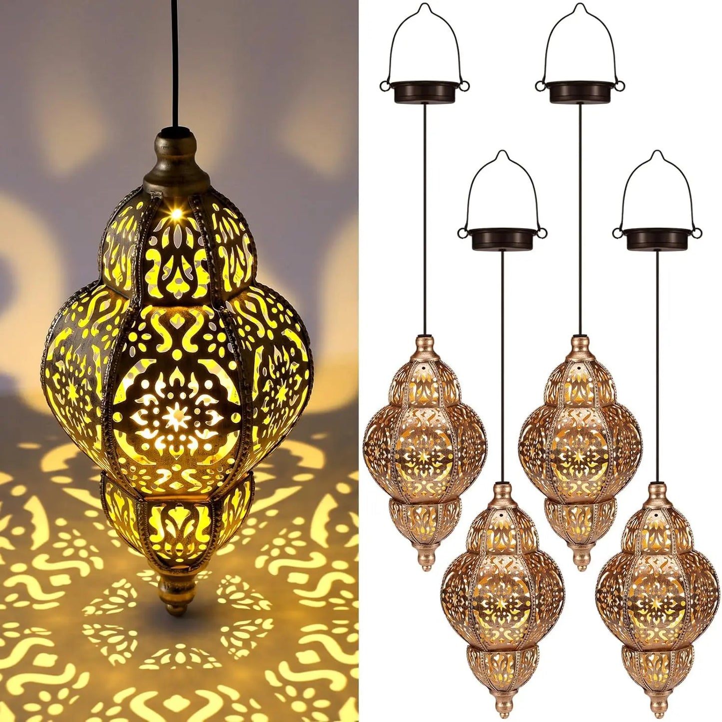 XMSJ Waterproof Hanging Solar Metal Lanterns Outdoor Moroccan Decor
