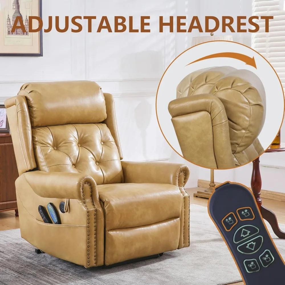 Large Power Lift Recliner Chair for Elderly, Oversized Lay Flat Recliner with Massage and Heat, Electric Lift Chair with Adjusta