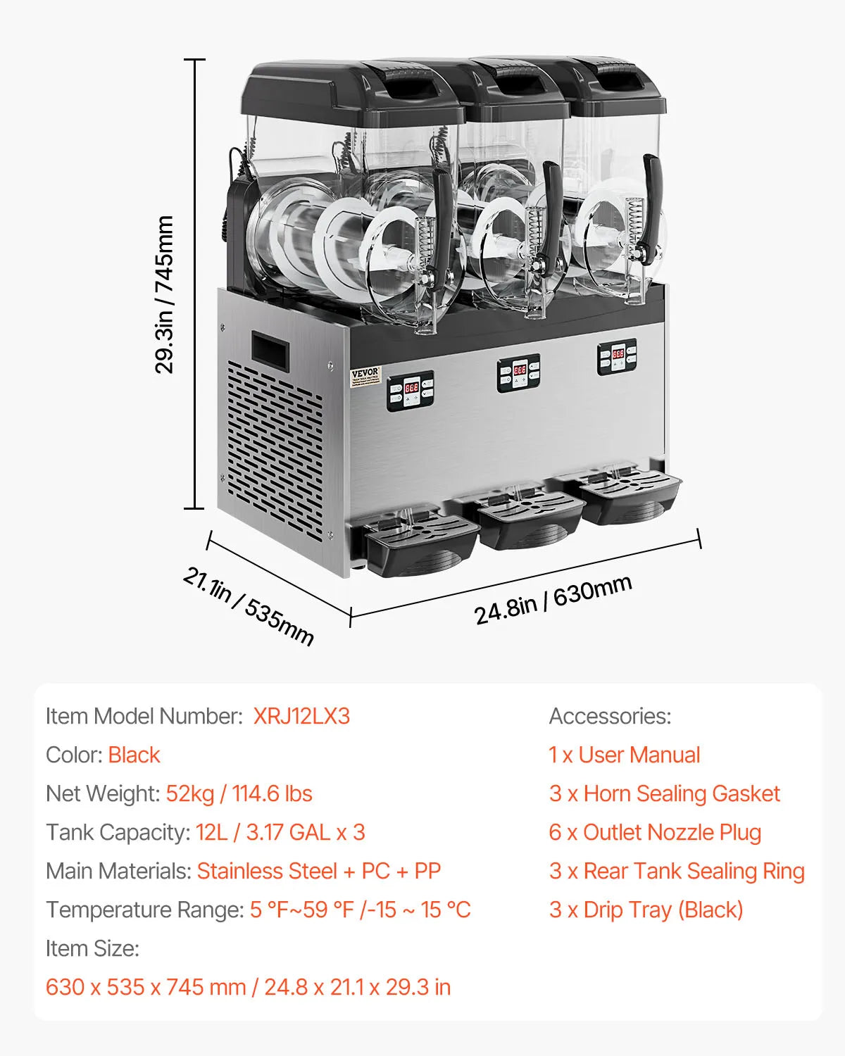 SucceBuy 3-36L Commercial Slushy Machine 1-3 Tanks Stainless Steel Margarita Smoothie Frozen Drink Maker for Home Restaurants