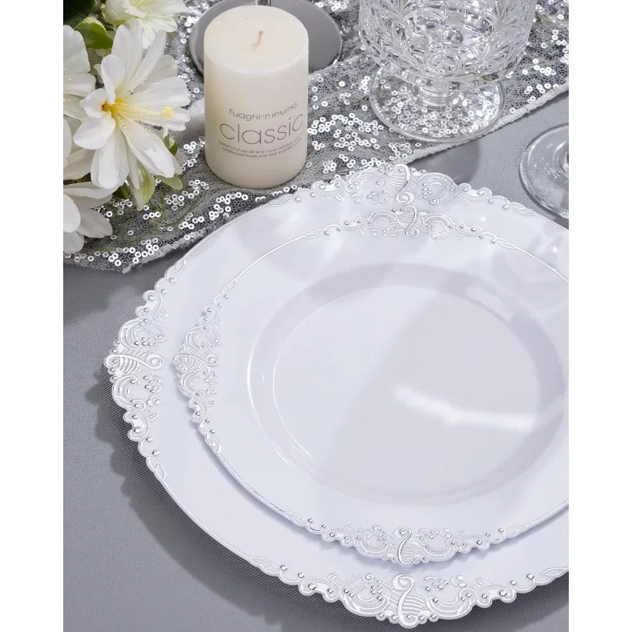 Disposable Plastic Tablesware Set for 25 Guests Plates Cups Forks