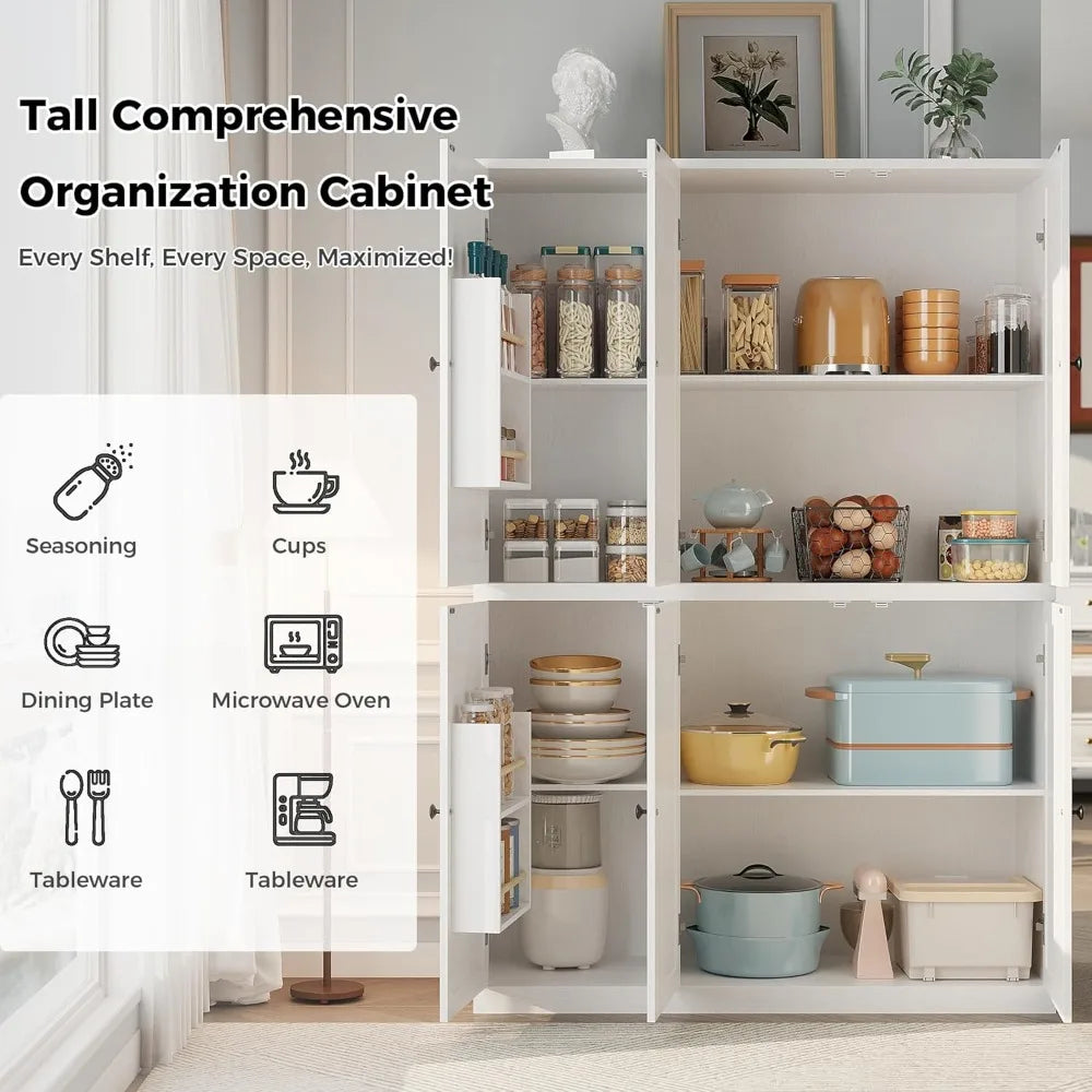 Kitchen Pantry Storage Cabinet 47.2" W x 69" H, 6 Doors Large Storage Food Pantries with 8 Shelves and Door Rack, Cupboa