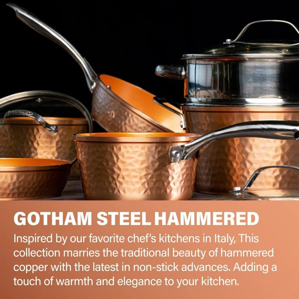 Gotham Steel Hammered Ceramic Nonstick Cookware Set With Professional BakewareKit