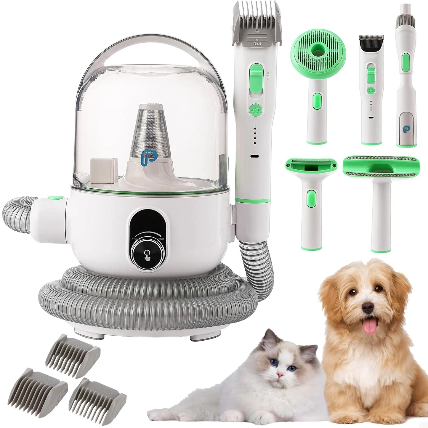 DishyKooker Pet Grooming Kit With Quiet Vacuum Suction And 5 Grooming Tools For Dogs And Cats