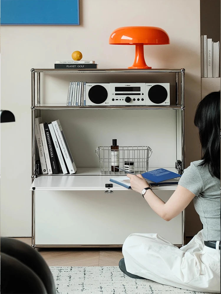 Bigcityfur Stainless Steel Storage Cabinet Modern Metal Sideboard For Bedroom Furniture
