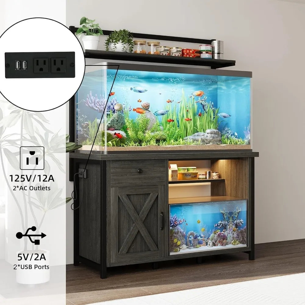 4ever2buy 55-75 Gallon Fish Tank Stand With LED Cabinet