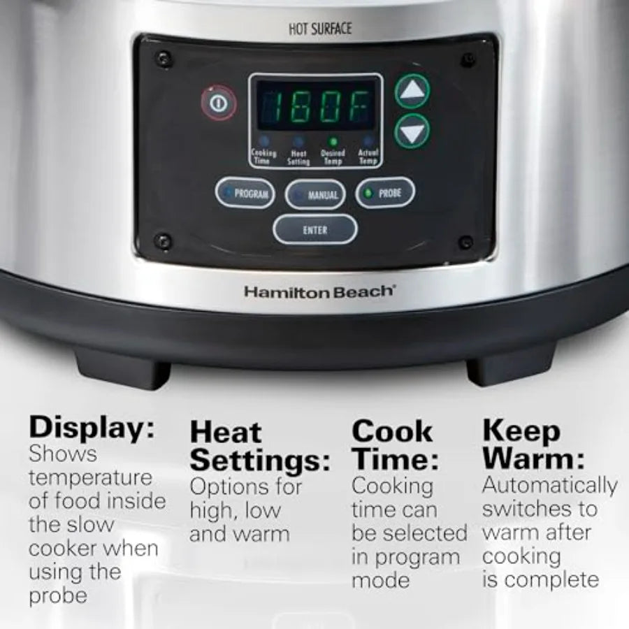 Iosn Digital Programmable Slow Cooker with Lid Lock Temperature Probe
