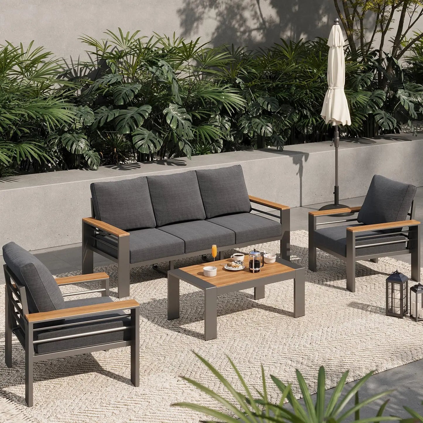 Aluminum Outdoor Patio Furniture Set With Coffee Table, Modern Style