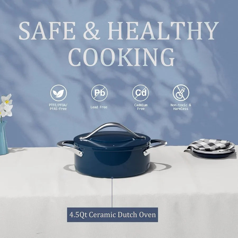 Dutch Oven With Lid Nonstick Ceramic Coated For Even Heating