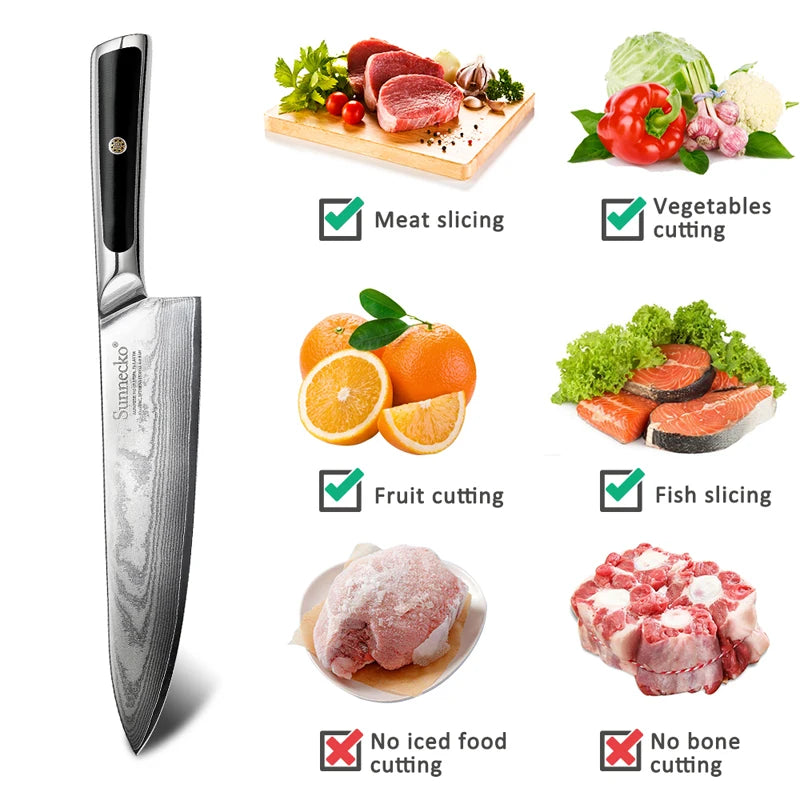 Sunnecko VG10 Damascus Steel Japanese Chef Knife Set