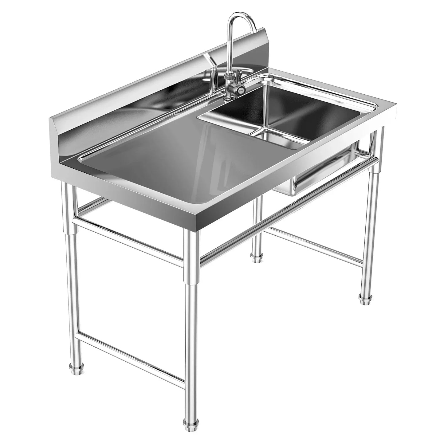 120*60*80cm Commercial Kitchen Sink  Durable and Sturdy with Faucet Stainless Steel
