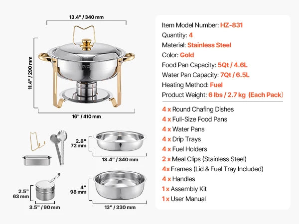 SucceBuy 4 Pack Chafing Dish Buffet Set Stainless Steel Chafer 4 Pans