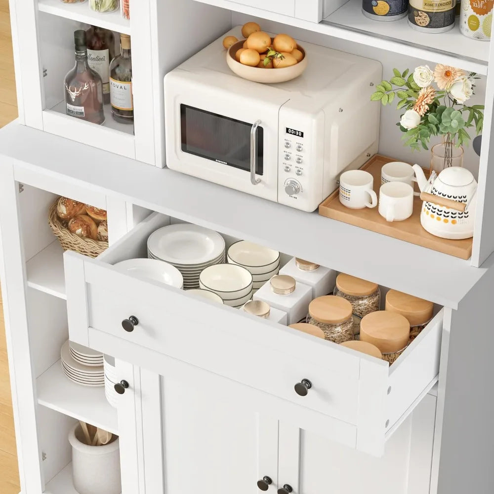 Pantry Cabinet With Sliding Door And MicrowaveShelf For KitchenStorage Organization