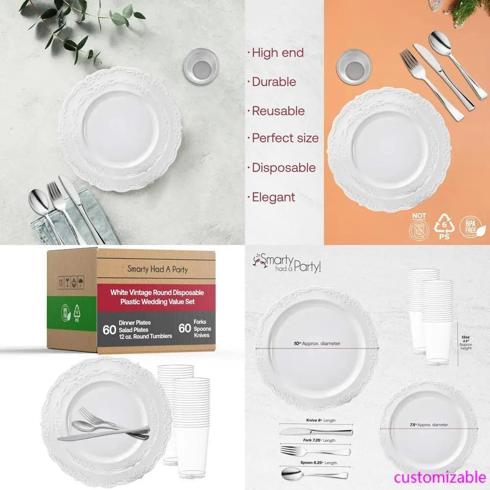 XMSJ Disposable Dinnerware Set for Weddings With Plates and Silverware