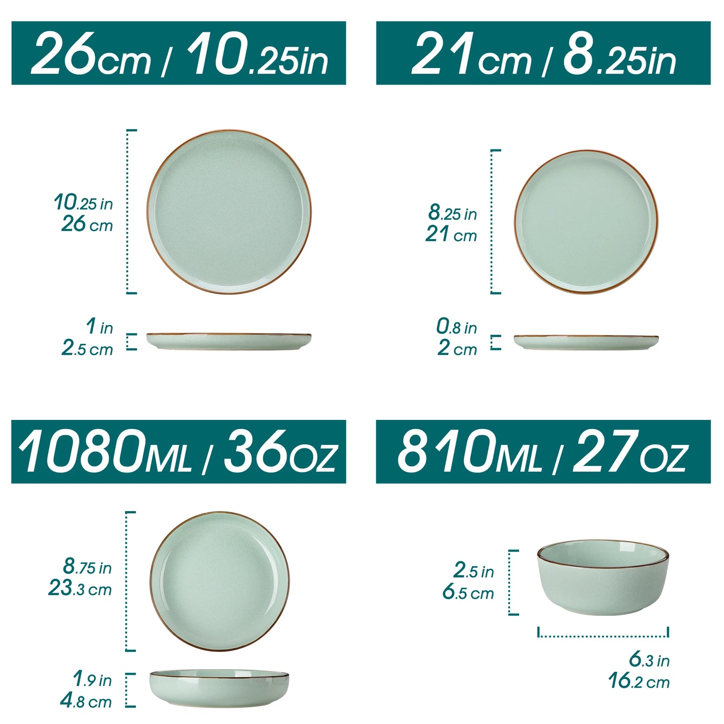 vancasso LOIRE 16/32 Piece Green Ceramic Dinnerware Set Oven Safe Stoneware Set with 4 PCS Dinner Plate/Dessert Plate/Soup/ Bowl