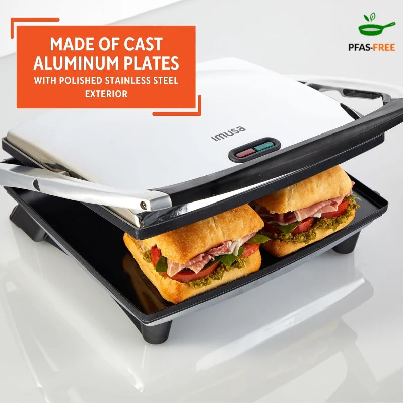 IMUSA Stainless Steel Panini Press Sandwich Maker Ceramic Nonstick Plates