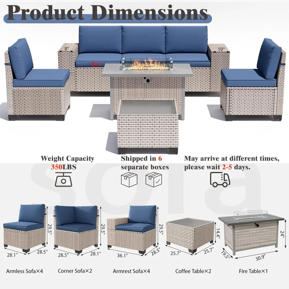 Thirteen Piece Outdoor Patio Wicker Furniture Set High Back Rattan