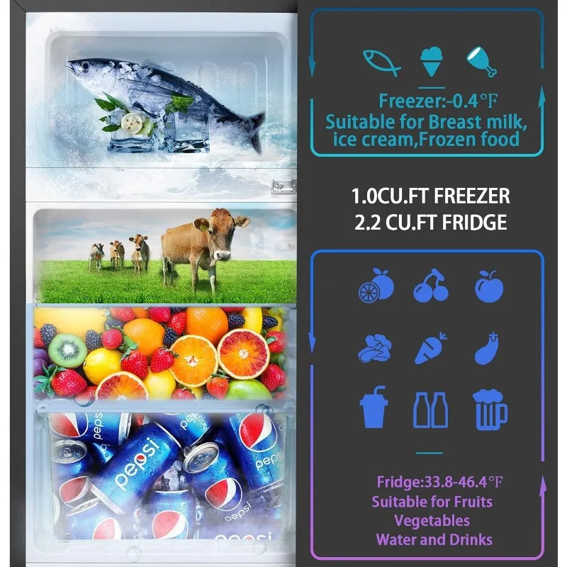 Mini Fridge With Freezer,3.2 Cu.Ft Compact Refrigerator,Mini Refrigerator With 2 Doors For Bedroom,Office,Kitchen,Dorm(sliver)