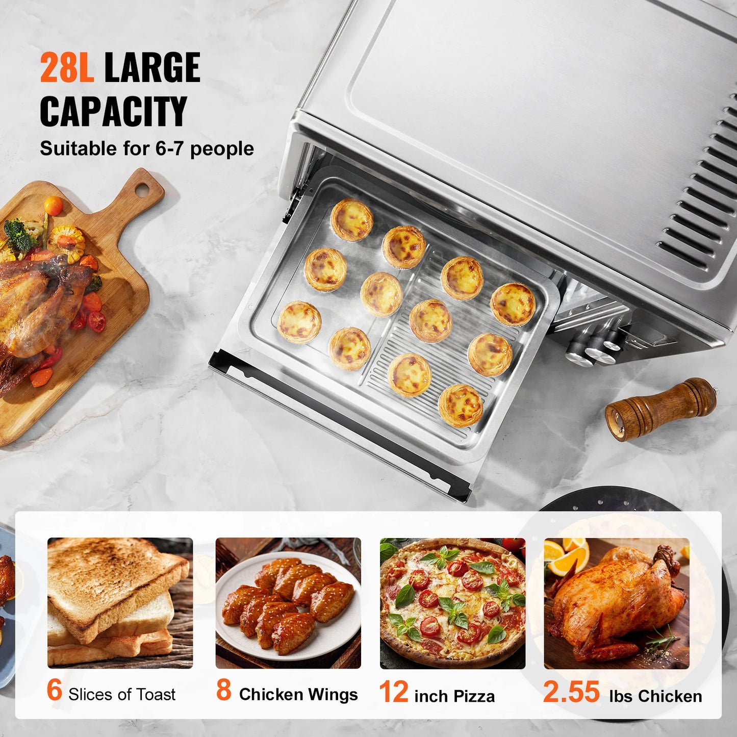 SucceBuy 10-IN-1 Convection Oven, 28L/29.6Qt Multifunctional Conventional Oven Countertop, 1800W 4-Tier Toaster