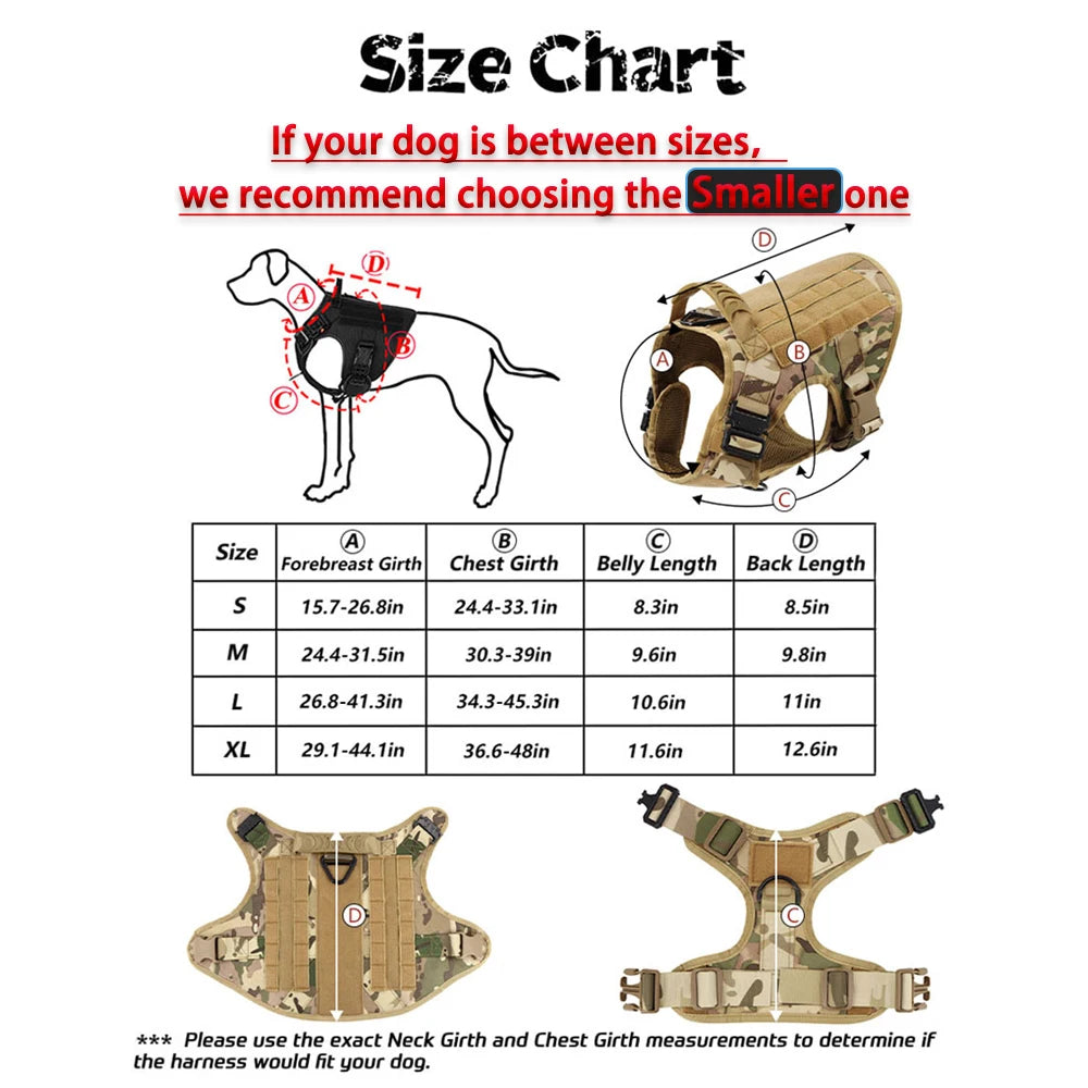 PETRAVELCN Tactical Dog Harness Vest Leash Set for Medium to Large Dogs Military Style
