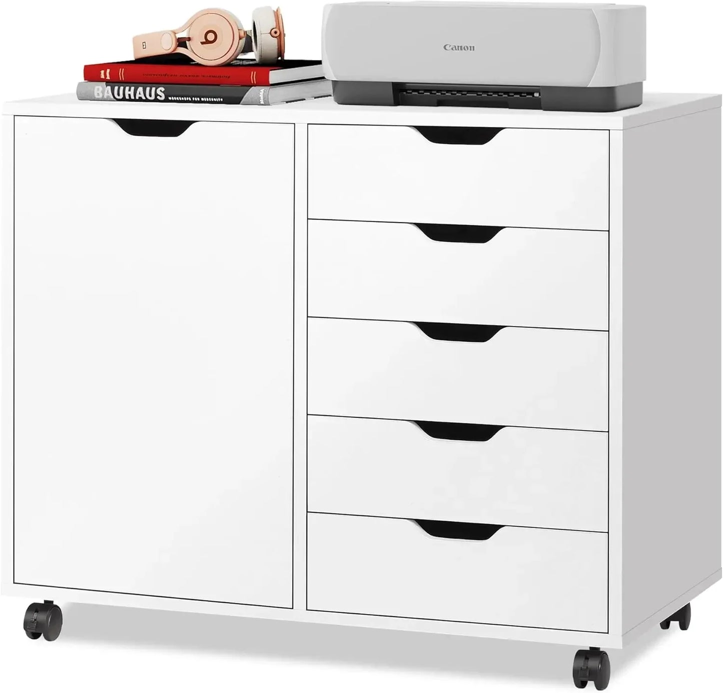 XMSJ 5-Drawer Dresser Chest With Door Mobile Storage Cabinet Printer Stand For Home Office