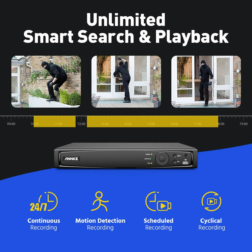 ANNKE 16CH 4K CCTV Camera Video Surveillance Kit 16PCS Two Way Audio 8MP Smart Dual-Light POE Camera Security System Outdoor