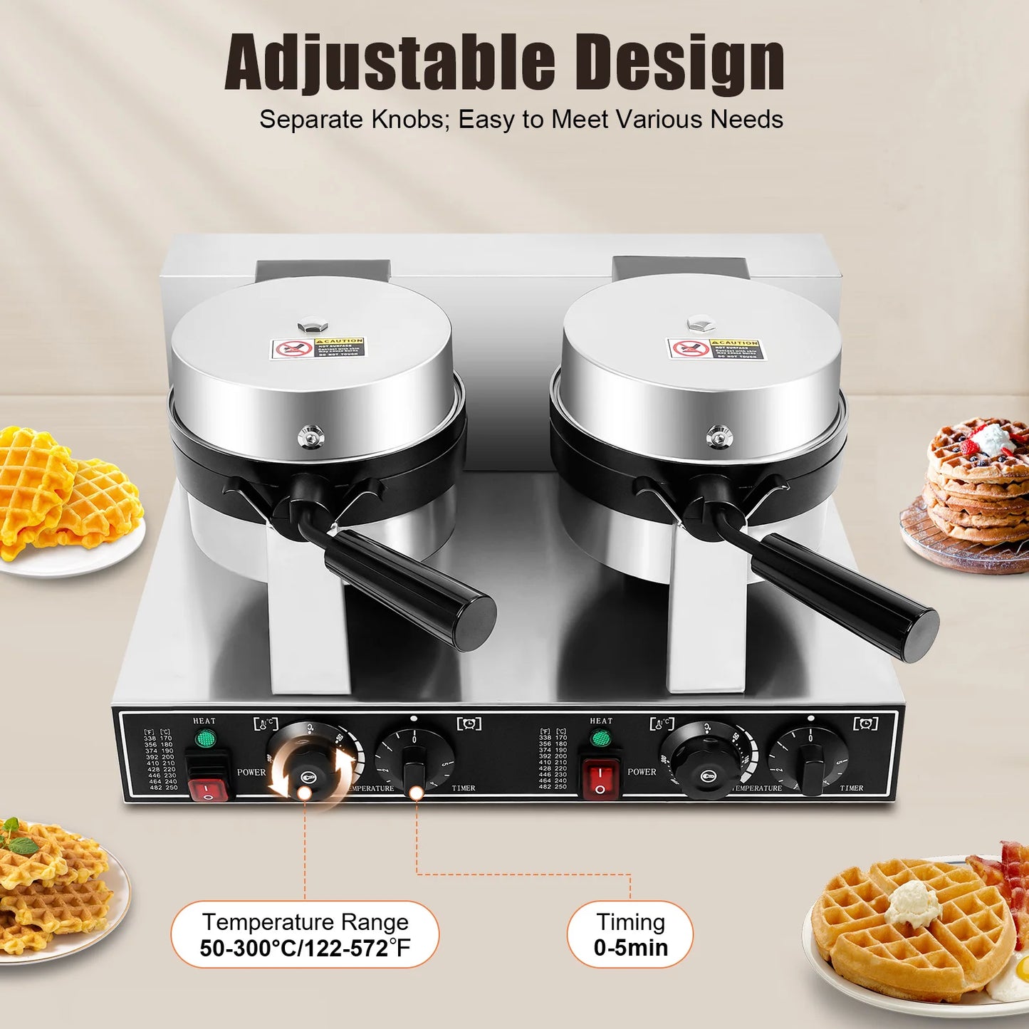 Sweetmile Dual Head Waffle Maker 2400W Stainless Steel