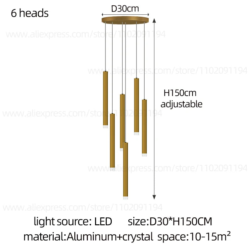 Led Luxury staircase Chandelier Gold Column Long Lamp Duplex Building Modern Living Room Chandelier Villa Penthouse Chandelier