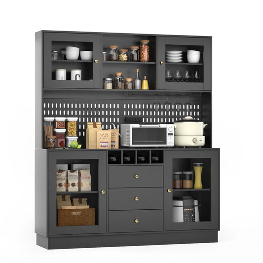 VOWNER Pantry Cabinet Freestanding Kitchen Storage Hutch With Pegboard
