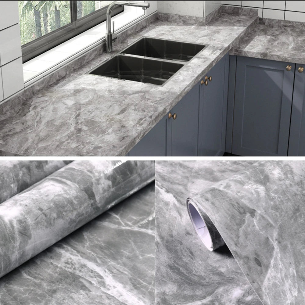 Self Adhesive Marble PVC Film Waterproof Oilproof Wallpaper For Countertops