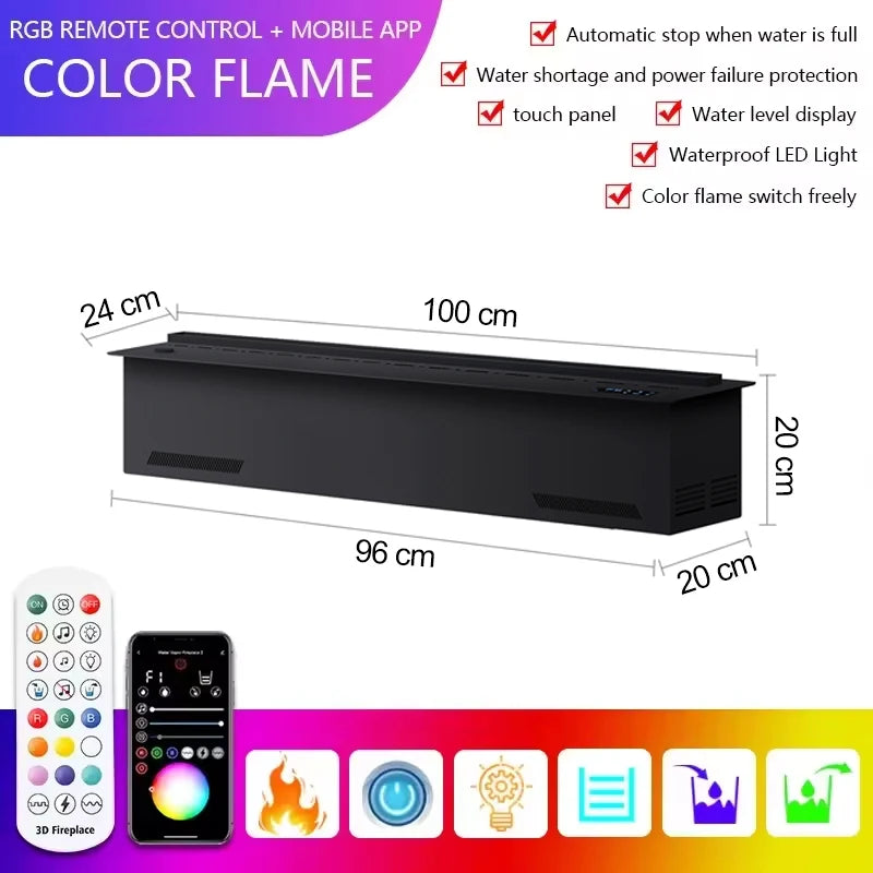 AFLYEVER Realistic 3D Flame Electric Fireplace With Tuya App Control