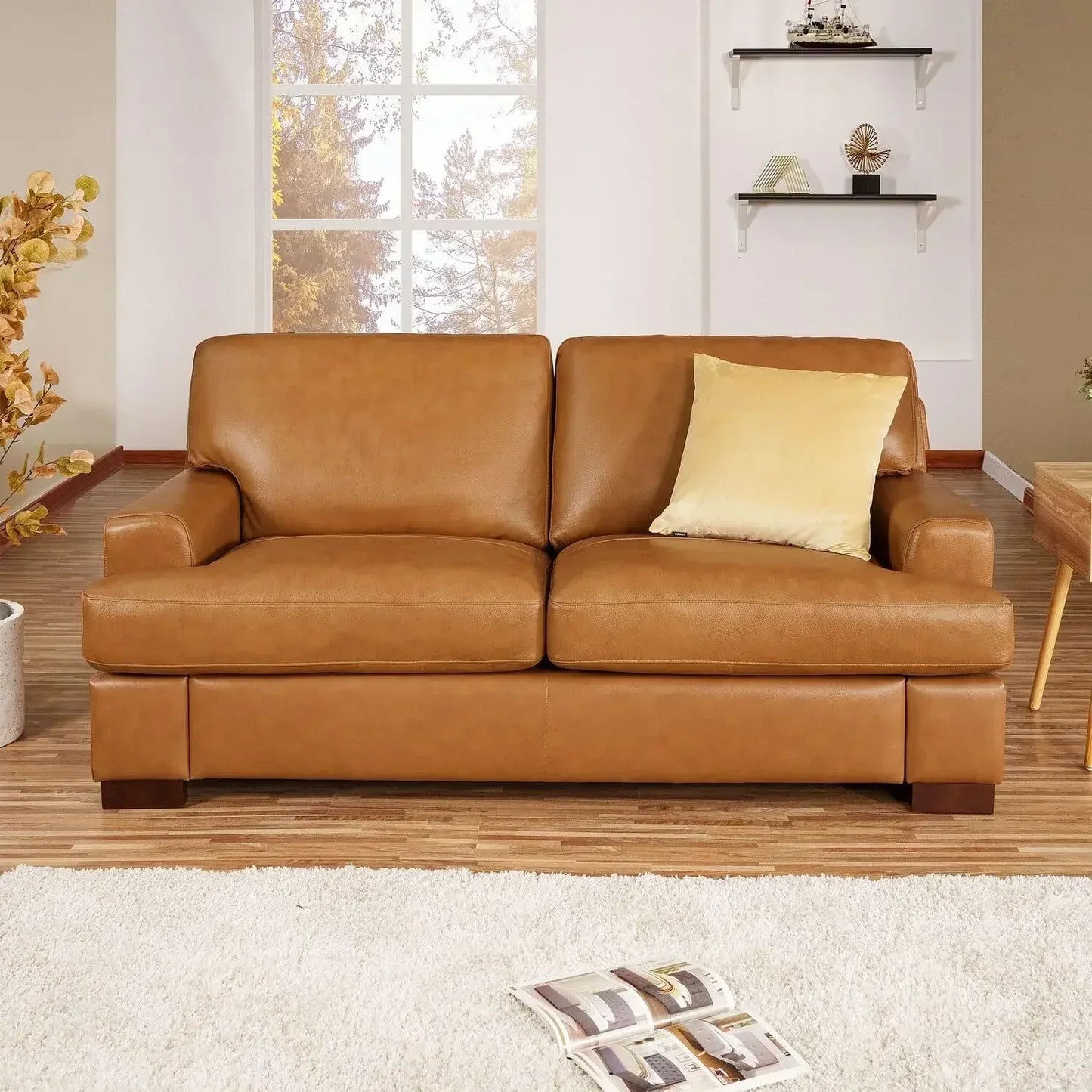 Siggy Genuine Leather Sofa Set of 3 with Feather Cushions