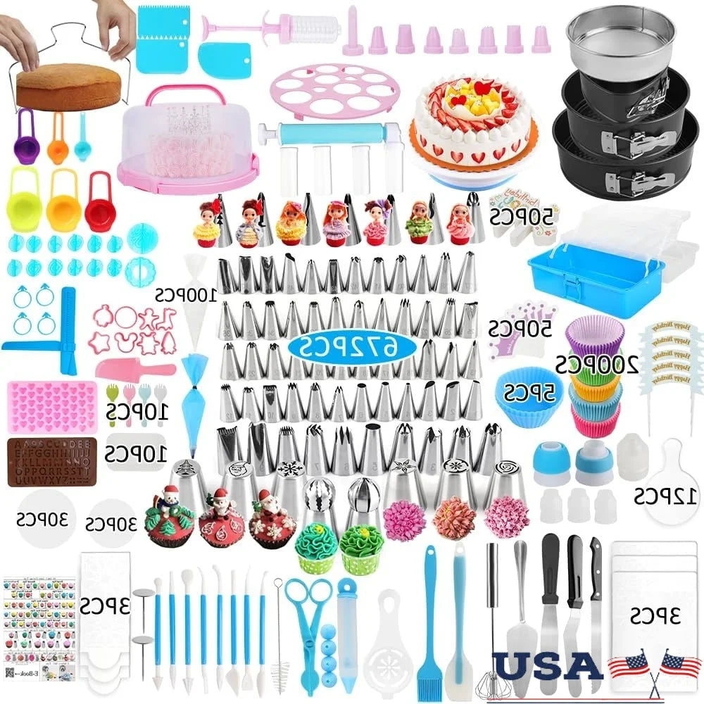 Cookie Tools Cake Decorating Kit 672 Pieces with Turntable