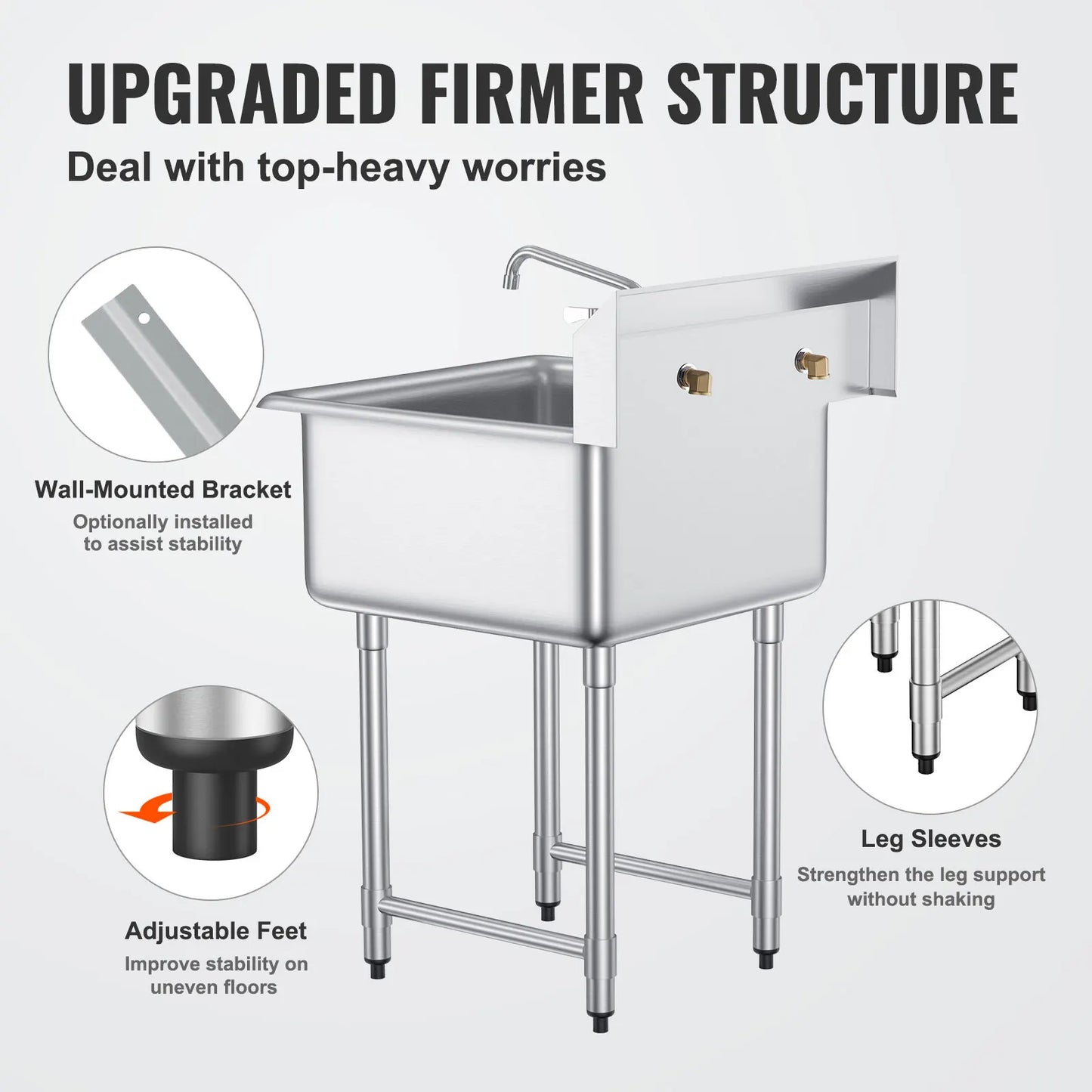 SucceBuy Stainless Steel Kitchen Prep and Utility Sink With Faucet