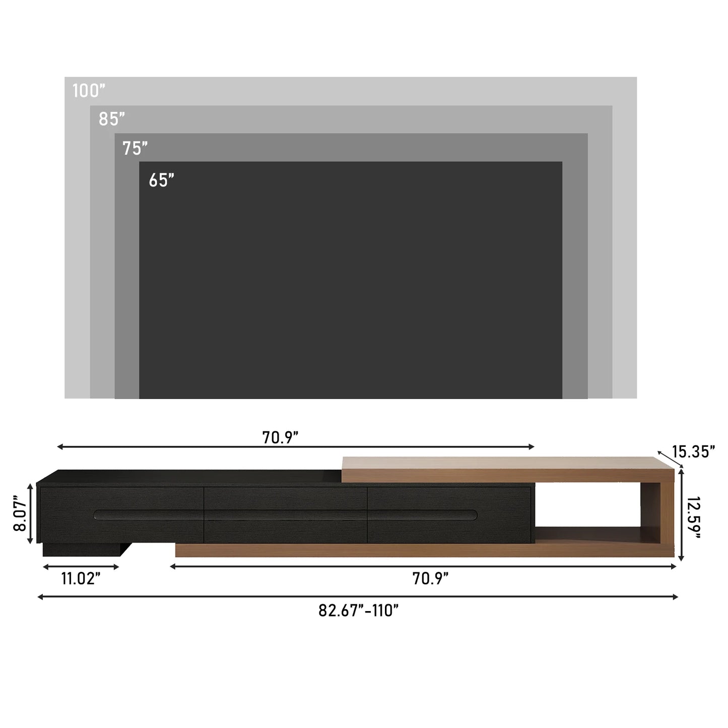 QiaoShiRen Extendable TV Stand With Wood Media Console And Drawers