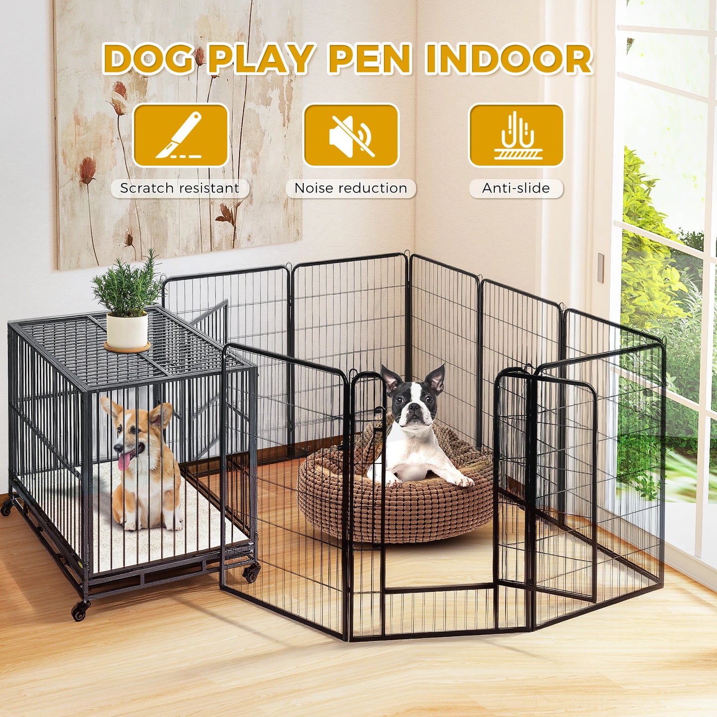Dog Playpen With Door WeatherResistantAllSeason Foldable Iron Pet Fence Enclosure