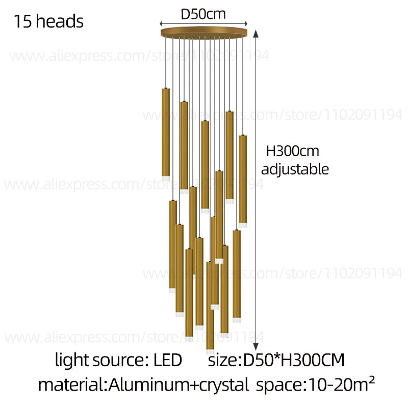 Led Luxury staircase Chandelier Gold Column Long Lamp Duplex Building Modern Living Room Chandelier Villa Penthouse Chandelier